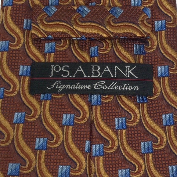 Jos. A. Bank Signature Collection Brown Blue Squares Elegant Office Tie Necktie - Picture 4 of 8